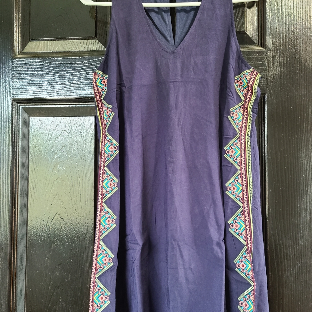 Navy color women's embroidery choker dress